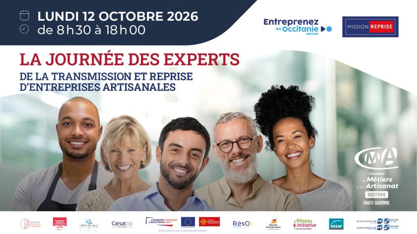 Affiche de la Journée des experts de la transmission et reprise d'entreprises artisanales